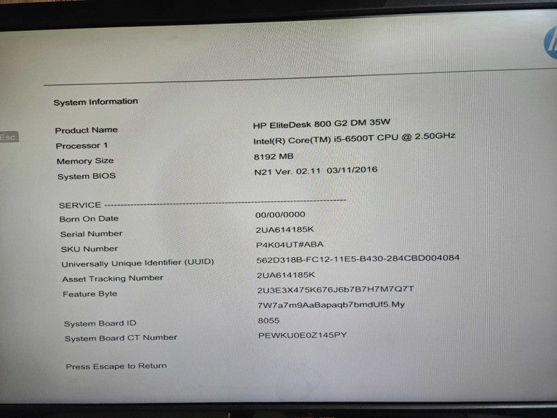 HP EliteDesk 800 G2 DM 35W i5-6500T @ 2.50GHz 8GB RAM