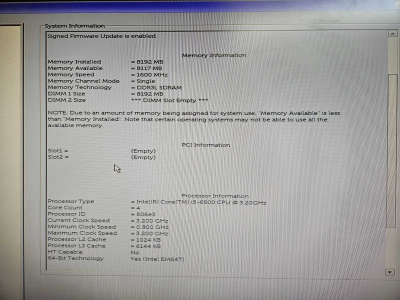 Dell OptiPlex 3040 SFF i5-6500 @ 3.20GHz 8GB RAM No HDD/OS