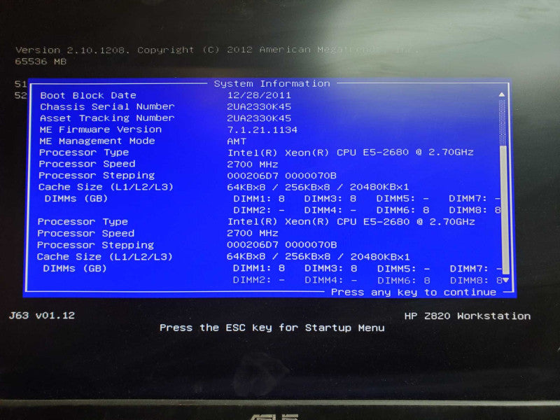 HP z820 2x Xeon E5-2680 @ 2.7GHz 64GB DDR3 4x 3.5\\" No HDD Quadro 5000 (