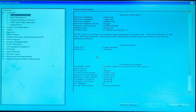 Dell OptiPlex 3070 Micro PC i3-9100T 128GB SSD 8GB RAM No OS Q