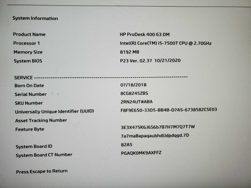 HP Prodesk 400 G3 DM Core i5-7500T @ 2.7GHz 8GB DDR4 No HDD Q(