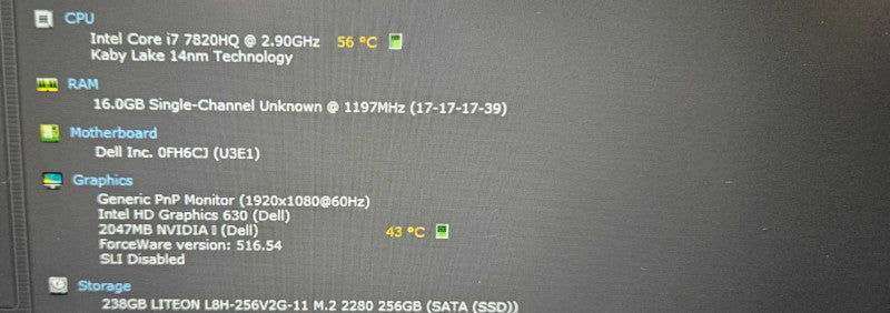 Dell Latitude 5580 i7-7820HQ 16GB 250GB SSD 940MX GPU 15.6\\" 1080P