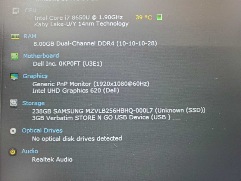 Dell Latitude 7490 14\\" i7-8650U @ 1.90GHz 8GB DDR4 250GB SSD (