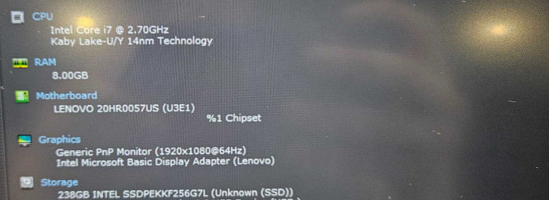 Lenovo ThinkPad X1 Carbon / i7 7500U / 8GB RAM / 256GB SSD / 14\\"