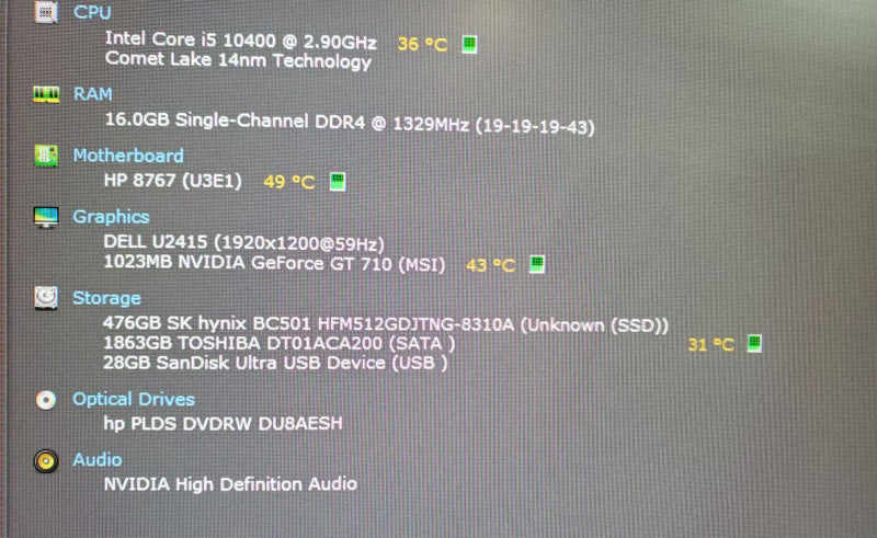 HP TPC-F123 Core i5-10400F @ 2.9 GHz 500GB SSD 2TB HDD GT 710 (