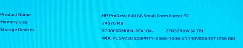 HP PRODESK 600 G6 SFF i5-10500 3.10GHZ 24GB, 256GB SSD + 4TB HDD WLAN