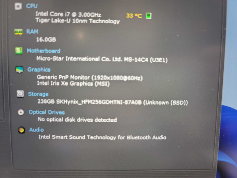 MSI Prestige 14\\" Evo i7-1185G, 16GB DDR4, 256GB SSD **NO BATTERY
