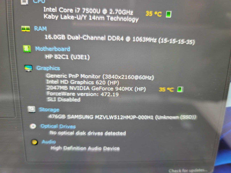 HP Spectre 17\\" i7-7500U, 16GB DDR4, 2GB GeForce 940MX, 500GB SSD