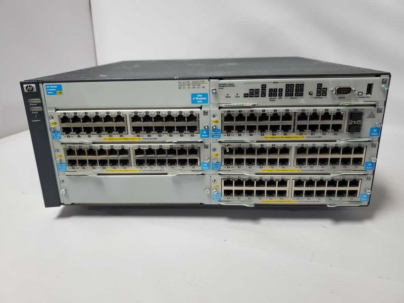 HP E5406 Switch J8697A w/ 1xJ9534A, 3x J8702A, 1xJ9536A, 2xPSU |