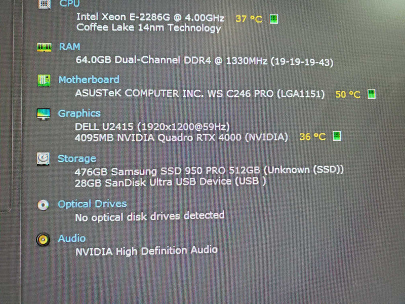 Custom PC Asus WS-C246 PRO Xeon E-2286G@ 4.0Ghz 64GB DDR4 512GB Nvme RTX 4000 (