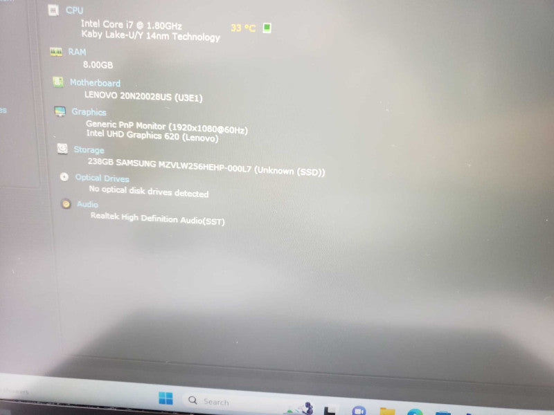 Lenovo ThinkPad T490 intel i7-8565U @ 1.80GHz / 8GB Ram / 256GB M.2