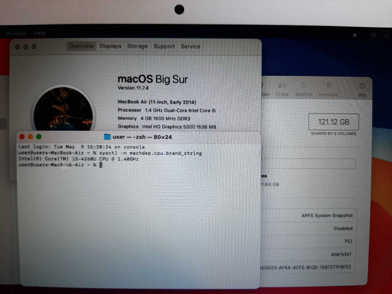 MacBook Air 11-inch Early 2014 with Intel i5 CPU 4GB RAM & 128GB Storage Q