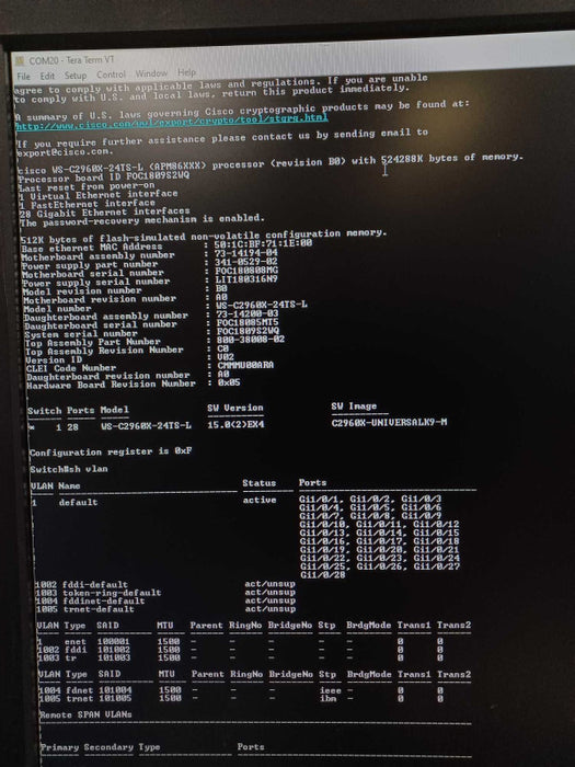 CISCO WS-C2960X-24TS-L Managed Switch 24x 1GB & 4x 1GB SFP Q_