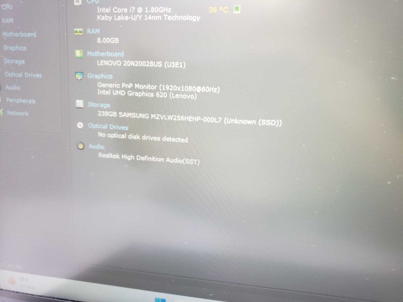 Lenovo ThinkPad T490 intel i7-8565U @ 1.60GHz / 8GB Ram / 256GB M.2