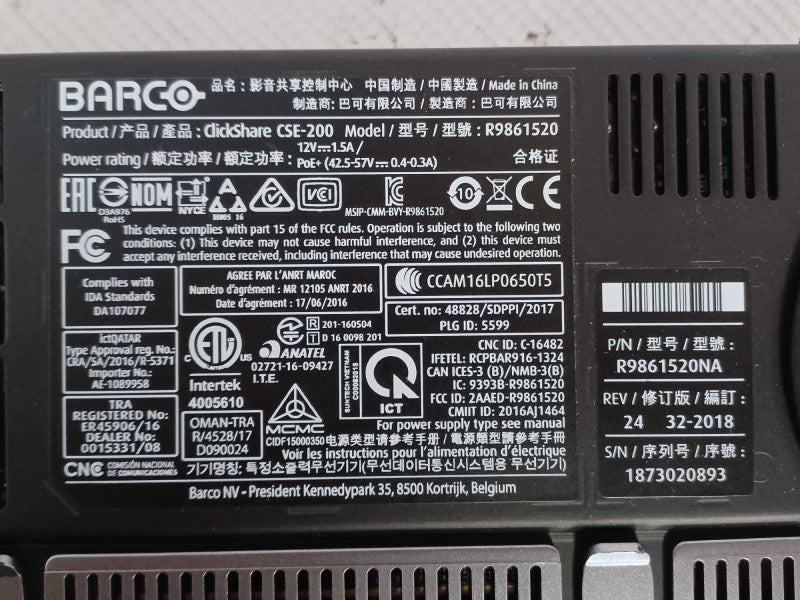 Barco ClickShare CSE-200 Wireless Presentation System R9861520 w/ 2x Buttons Q_