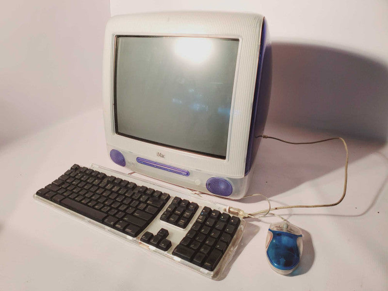 Apple G3 iMac Blueberry PowerPC M5521 Vintage AIO w/ Apple Mouse & Keyboard (