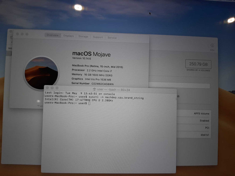 MacBook Pro 15 Retina Mid 2015 with Intel i7 CPU 2.2GHz 16GB RAM & 256GB