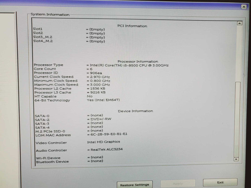 Dell Optiplex 5060 Core i5-8500 @ 3.0GHz 8GB DDR4 No HDD (