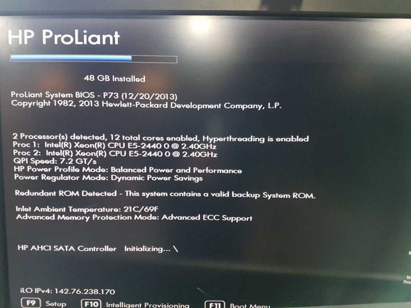 HP Proliant DL360e gen8 2x Xeon E5-2440 @ 2.40ghz / 48gb ram / B320i Raid #