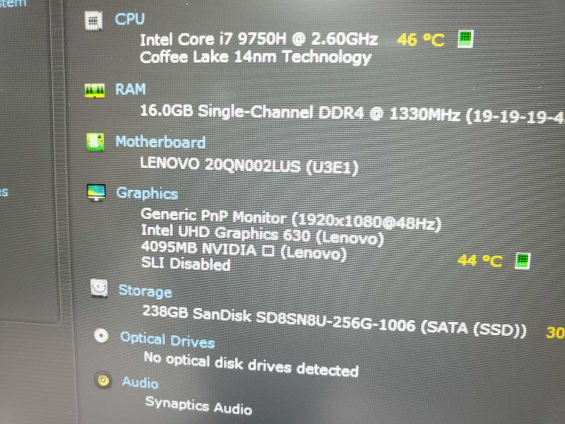 Lenovo ThinkPad P53 intel i7-9750H @ 2.6GHz / 16GB Ram / 256GB M.2