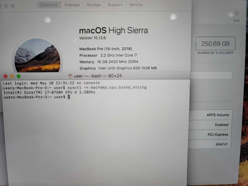 Macbook Pro 2018 15\\" i7-8750H, 16GB DDR4, 250GB SSD **READ**