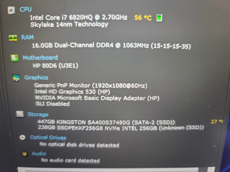 HP Z-Book i7-6820HQ, 16GB DDR4, 256GB M.2 + 480GB SSD