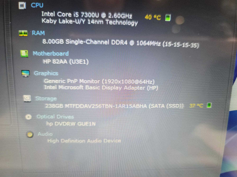 HP ProBook 650 G3 i5-7300U, 8GB DDR4, 256GB SSD