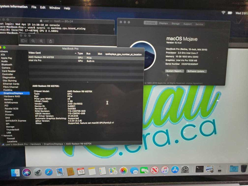 MacBook Pro 2015 15\\" Core i7-4870HQ @ 2.2GHz 16GB DDR3 250GB SSD M370x 2GB [Read] (