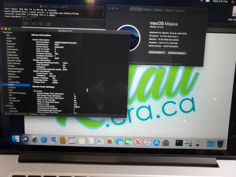 MacBook Pro 2015 15\\" Core i7-4870HQ @ 2.2GHz 16GB DDR3 250GB SSD M370x 2GB [Read] (