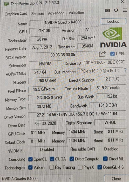 Nvidia Quadro K4000 Graphics Card | 3GB GDDR5 | 2x DisplayPort 1.2, 1x DVI )