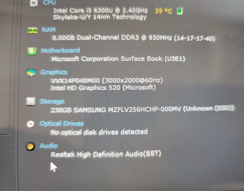 Microsoft Surface Book i5-6300U, 8GB DDR3, 256GB SSD