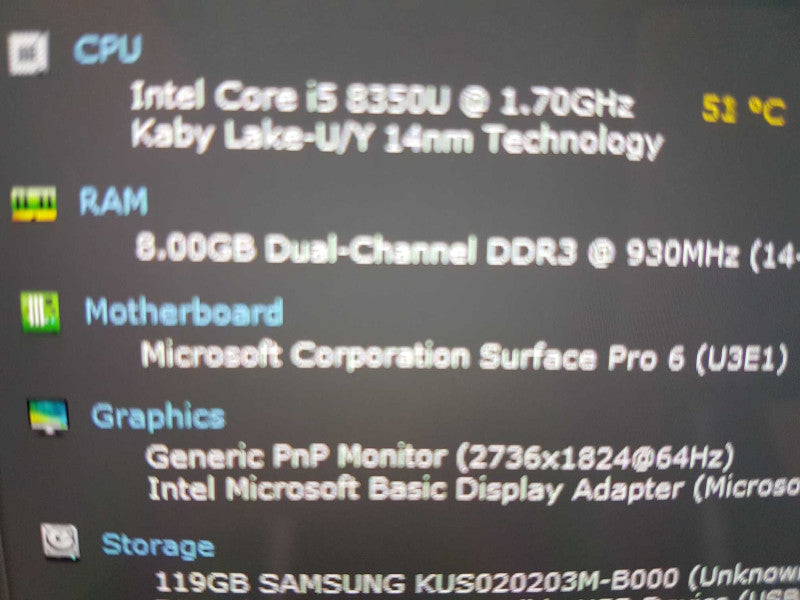 Windows Surface Tablet Pro 6 I5-8350U @ 1.70ghz / 8GB Ram / Keyboard Q#
