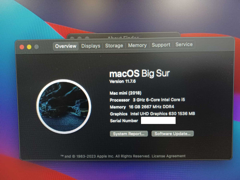 Apple Mac Mini 2018, Core I5-8500B 3.0GHz 6C, 16GB RAM, 250GB SSD, BigSur _