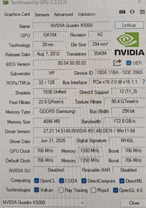 NVIDIA Quadro K5000 4GB GDDR5 PCIe 2.0 x16 GPU Video Graphics Card )