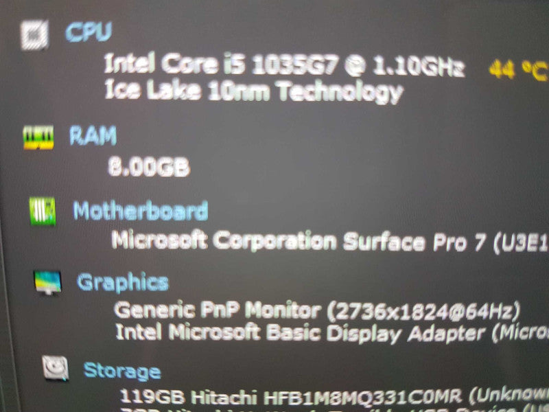 Surface Pro 7 i5-1035G7 @ 1.10ghz / 8gb ram / keyboard - READ #