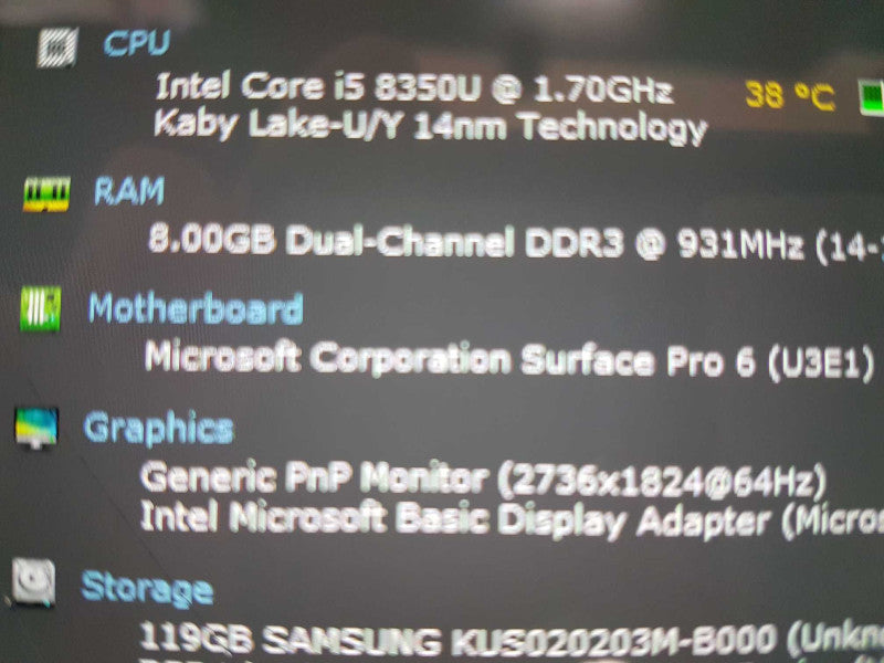 Surface Tablet Pro 6 I5-8350U @ 1.70ghz / 8GB Ram / READ #