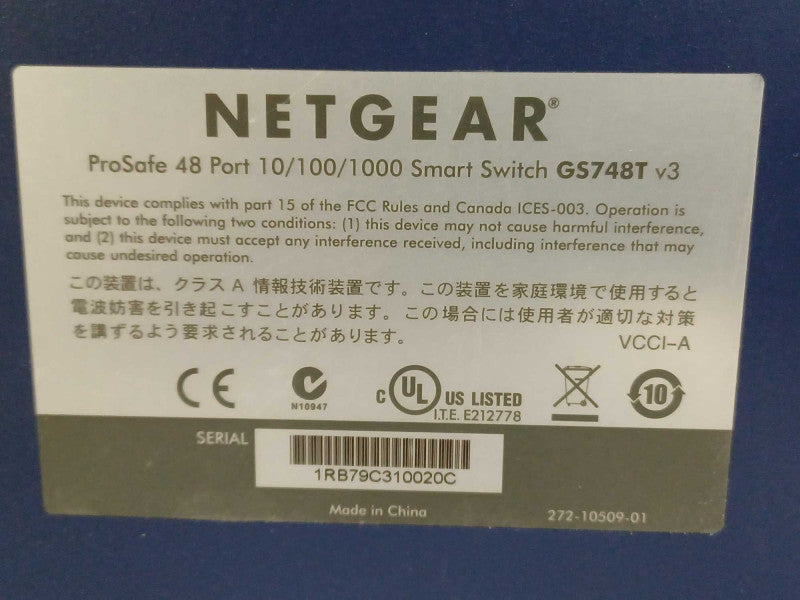 Netgear ProSafe 48-Port 10/100/1000 Gigabit Smart Switch GS748T v3 _