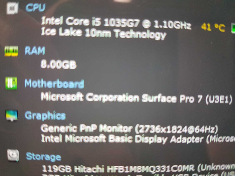 Surface Pro 7 i5-1035G7 @ 1.10ghz / 8gb ram / Keyboard - READ #