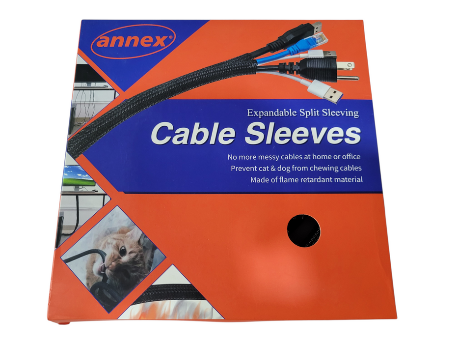Annex 3M Expandable Cable Sleeve Split Wire Loom Black Cord Organizer Q
