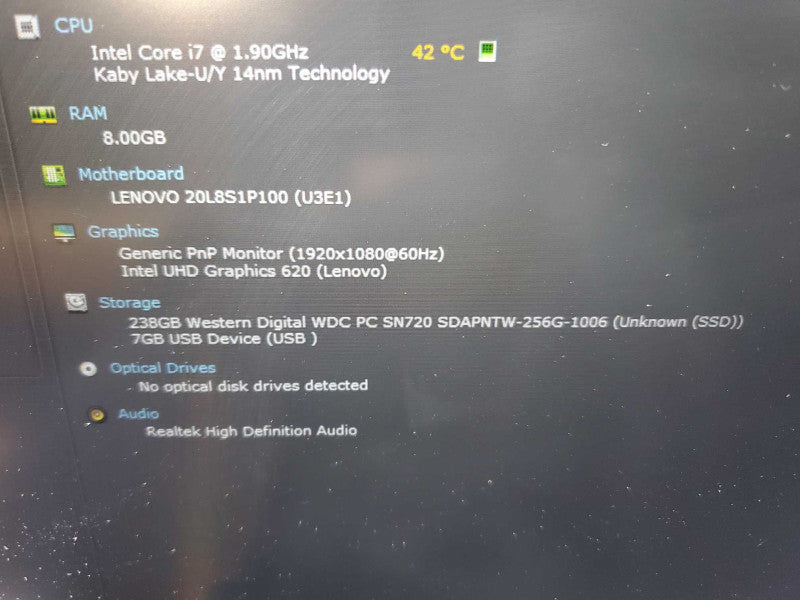 Lenovo ThinkPad T480s Core i7-8650U @ 1.9GHz 8GB DDR4 250GB SSD Q(