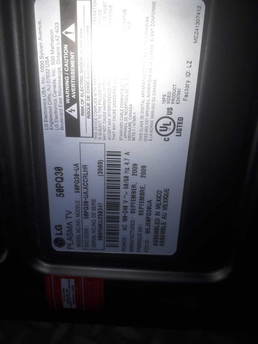 LG Plasma tv 50\\"  model#-50PQ30