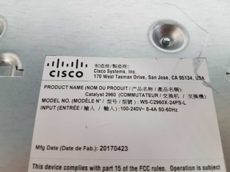 Cisco Catalyst 2960-X Series WS-C2960X-24PS-L 24-Port Gigabit Ethernet PoE #