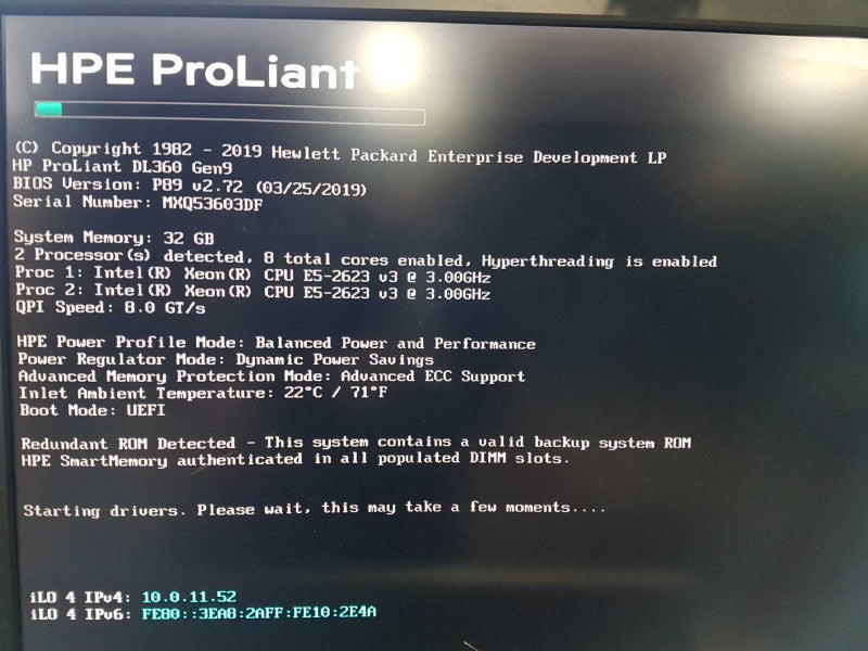 HP Proliant DL360 Gen9 2x Xeon E5-2623 V3 @ 3.00ghz / 32gb ram / P440ar raid #