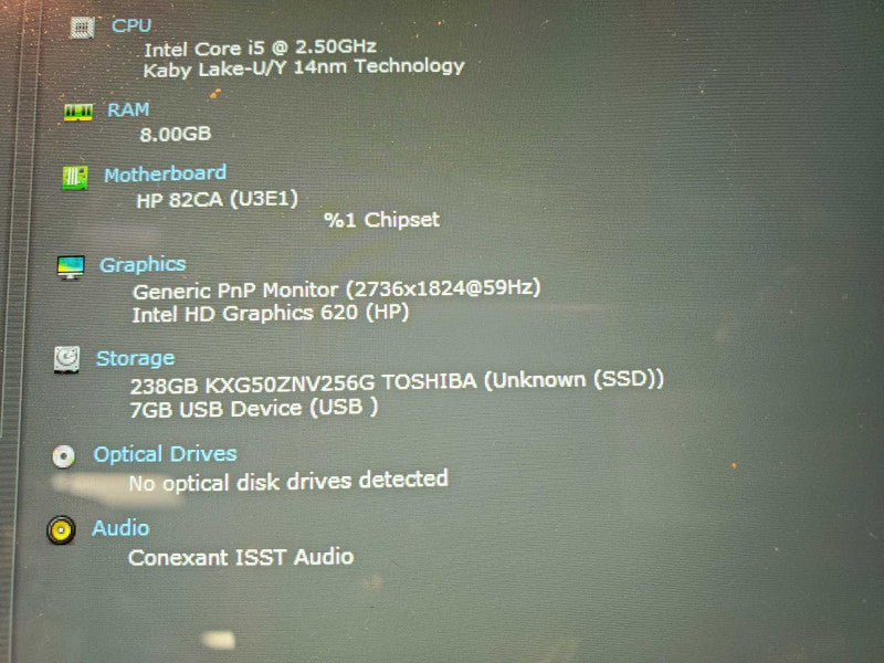 HP Elite X2 Tablet Core i5-7200U @ 2.5GHz 8GB DDR3 256GB SSD Q(