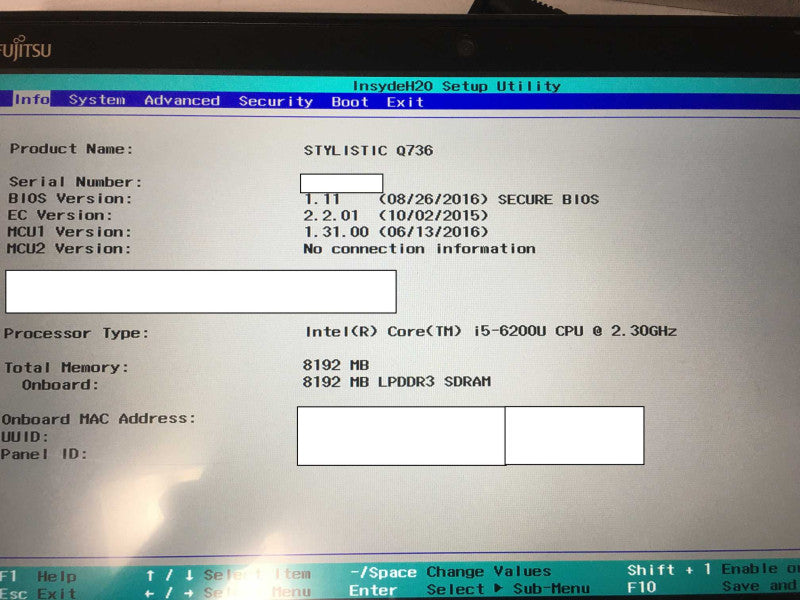 FUJITSU Tablet STYLISTIC Q736 i5-6200U 2.3 8GB RAM 128GB SSD NO Power Adapter Q