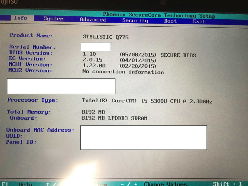 FUJITSU Tablet STYLISTIC Q775 i5-5300U 2.3 8GB RAM 128GB SSD NO Power Adapter Q