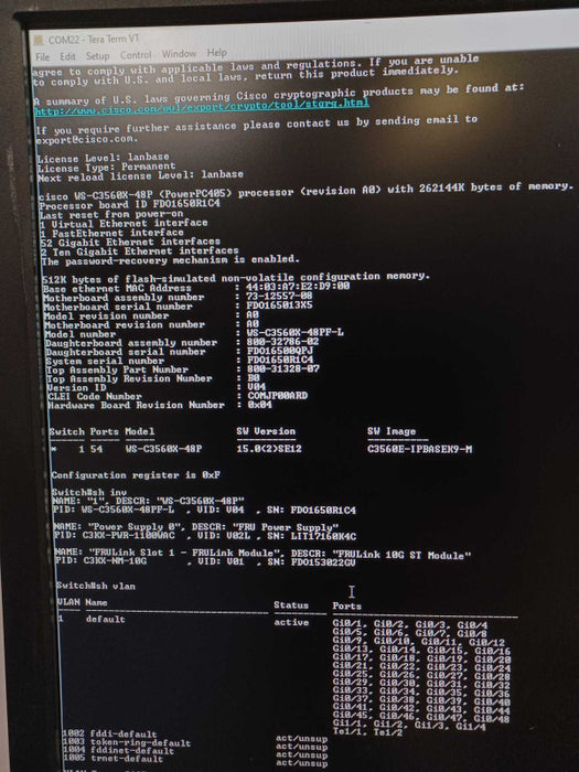 Cisco WS-C3560X-48PF-L 48 Port PoE+ Gig w/ C3KX-NM-10G, 1x C3KX-PWR-1100WAC SEE _