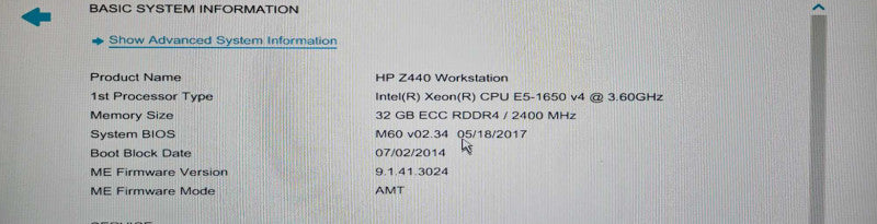 HP Z440 Workstation 1x Xeon E5-1650 v4 32GB DDR4 ECC RAM NO GPU NO HDD\\'s
