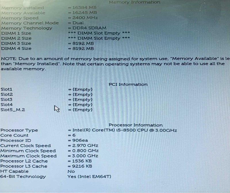 Dell Precision 3630 Desktop i5-8500 3GHz 16GB RAM No HDD =