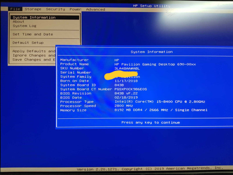 HP Pavilion Gaming Desktop - Intel i5-8400 @ 2.8 GHZ 8GB DDR4